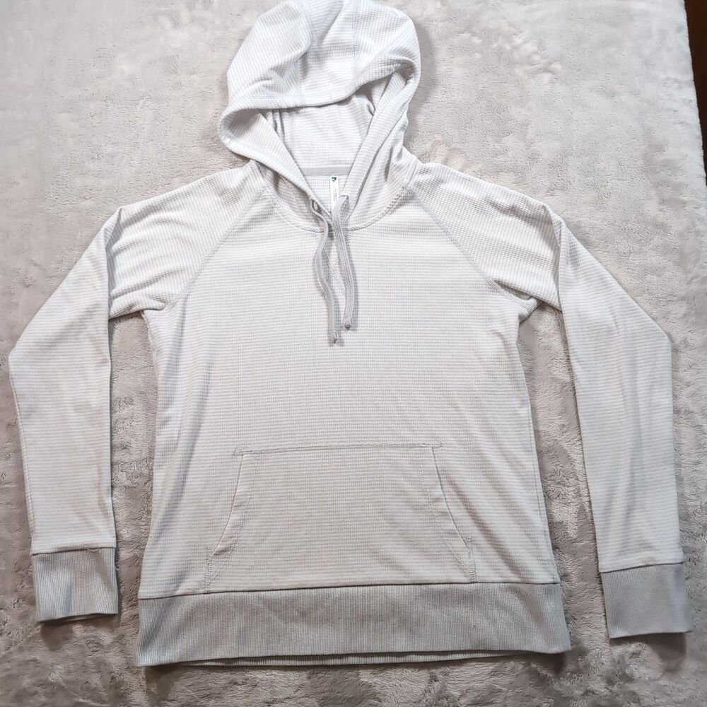 Kuhl Stria Pullover Hoodie Womens Small White Striped Lightweight Stretch Hiking
